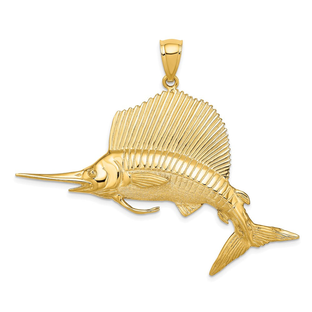 14k Yellow Gold 3-D Polished/Satin Sailfish Charm