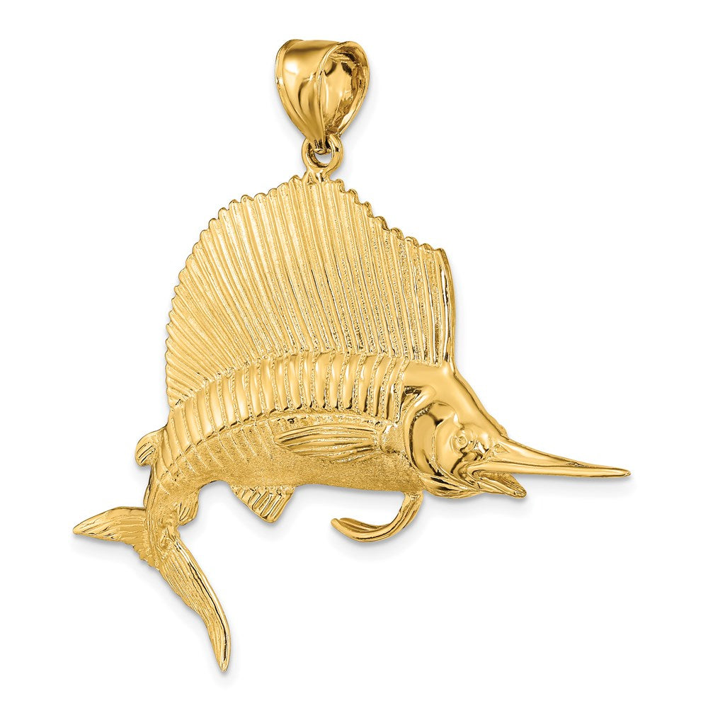 14k Yellow Gold 3-D Polished/Satin Sailfish Charm