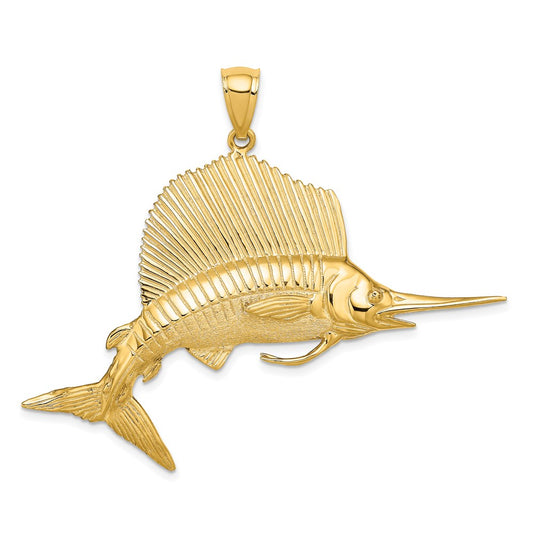 14k Yellow Gold 3-D Polished/Satin Sailfish Charm