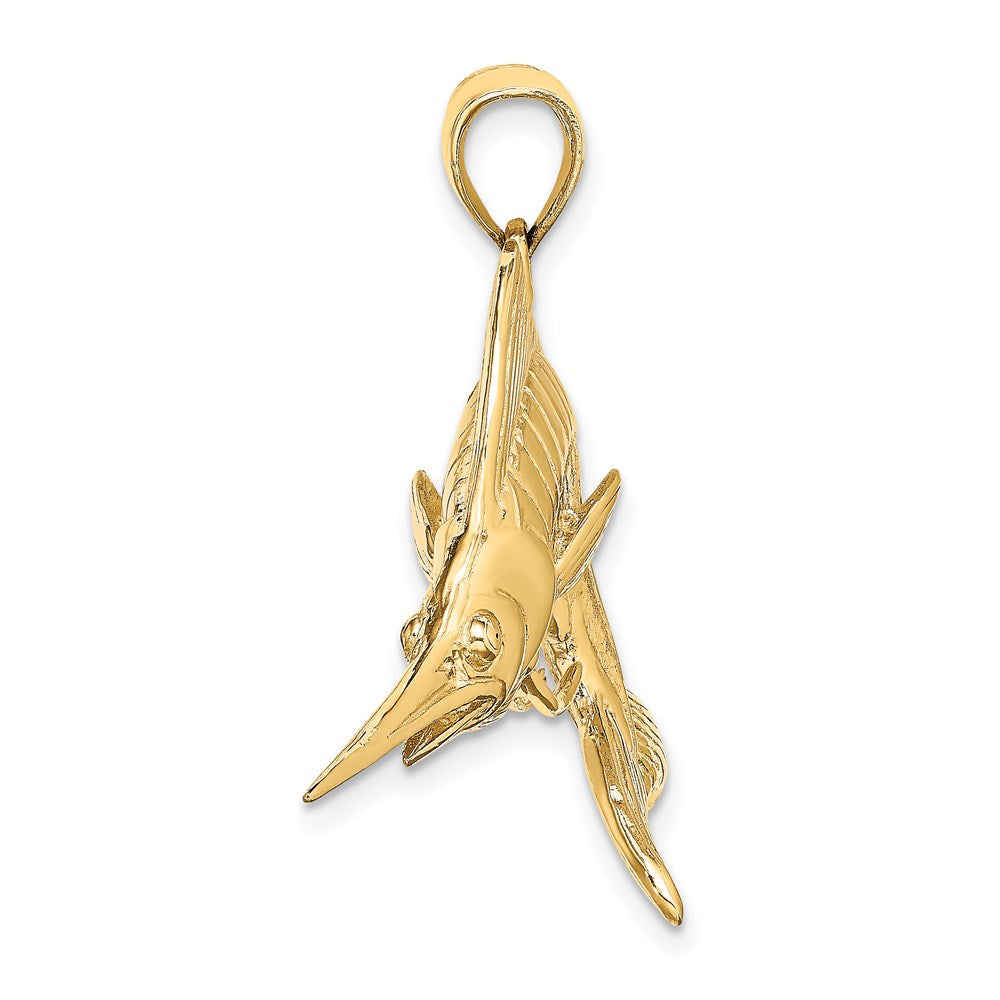 14k Yellow Gold 3-D Polished Satin White Marlin Charm