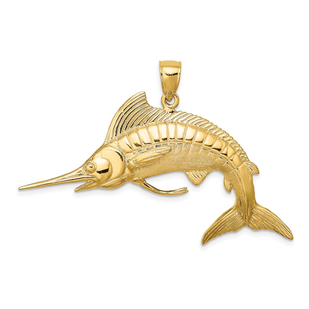 14k Yellow Gold 3-D Polished Satin White Marlin Charm