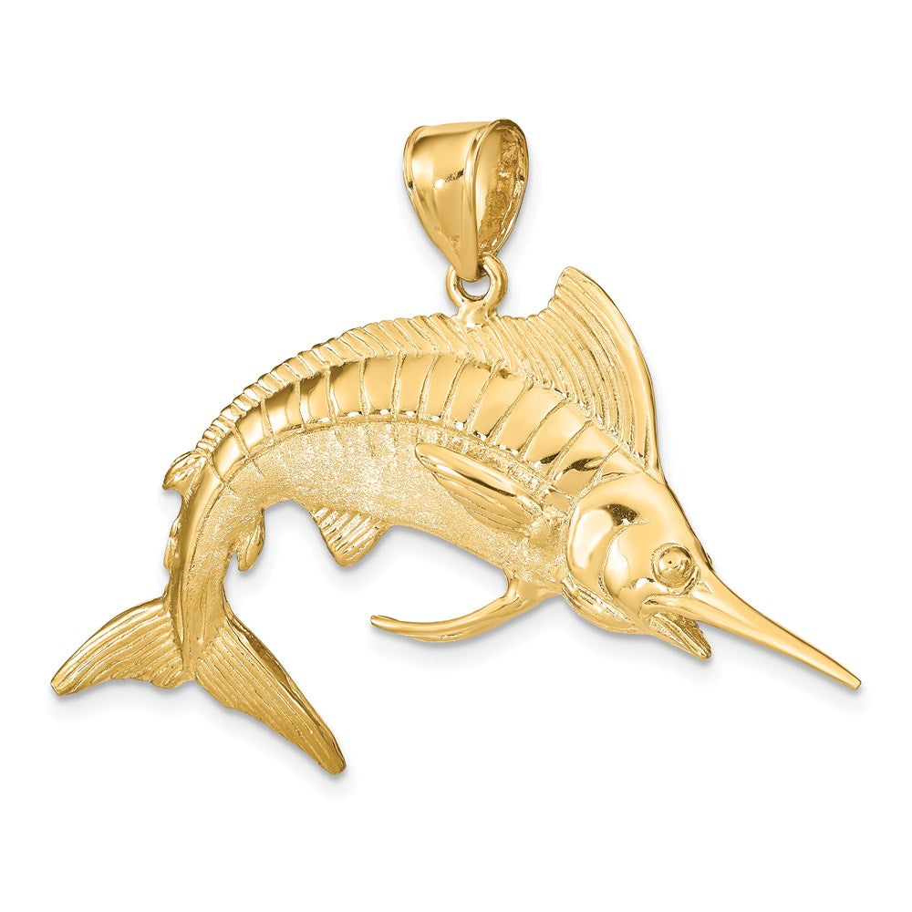 14k Yellow Gold 3-D Polished Satin White Marlin Charm