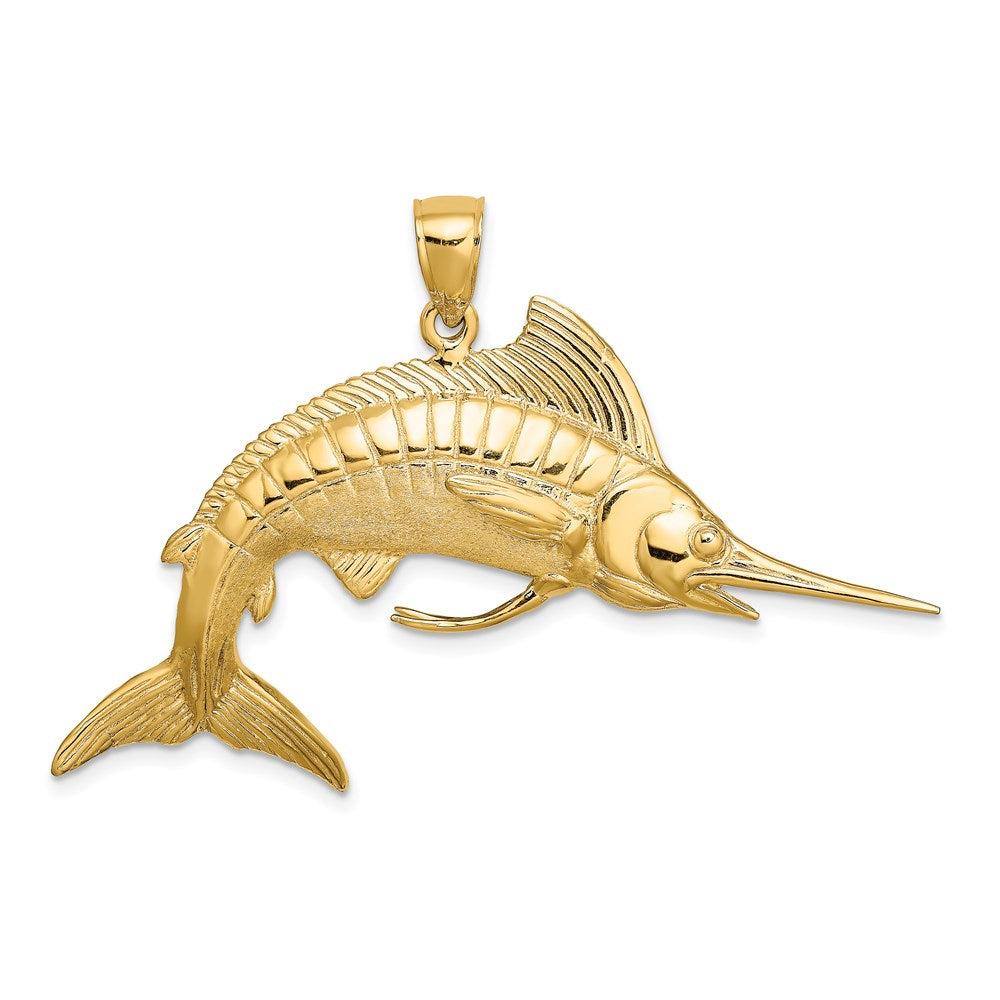 14k Yellow Gold 3-D Polished Satin White Marlin Charm