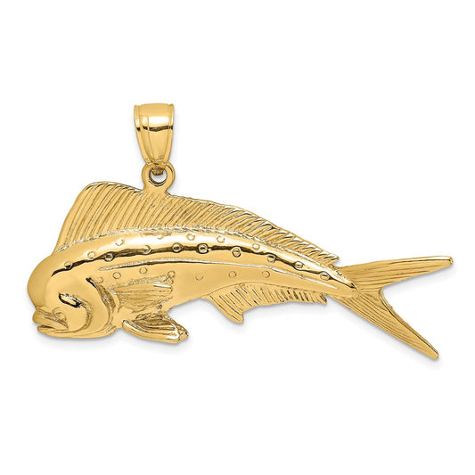 14k Yellow Gold 3-D Male Dorado (Mahi-Mahi) Charm