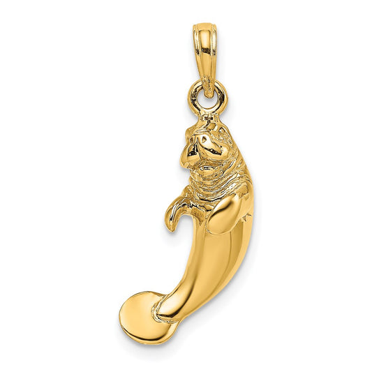 14k Yellow Gold 3-D Polished Manatee Charm