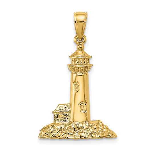 14k Yellow Gold Polished Lighthouse Charm