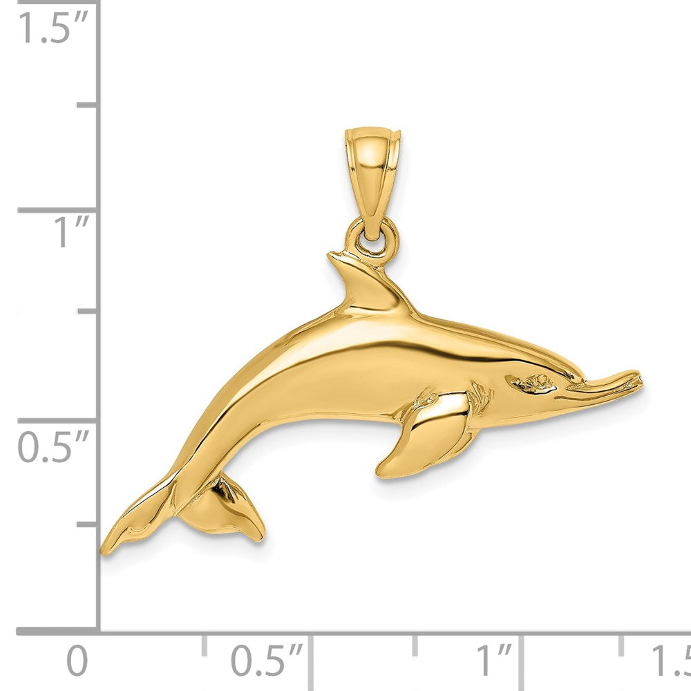 14k Yellow Gold Polished Swimming Dolphin Charm