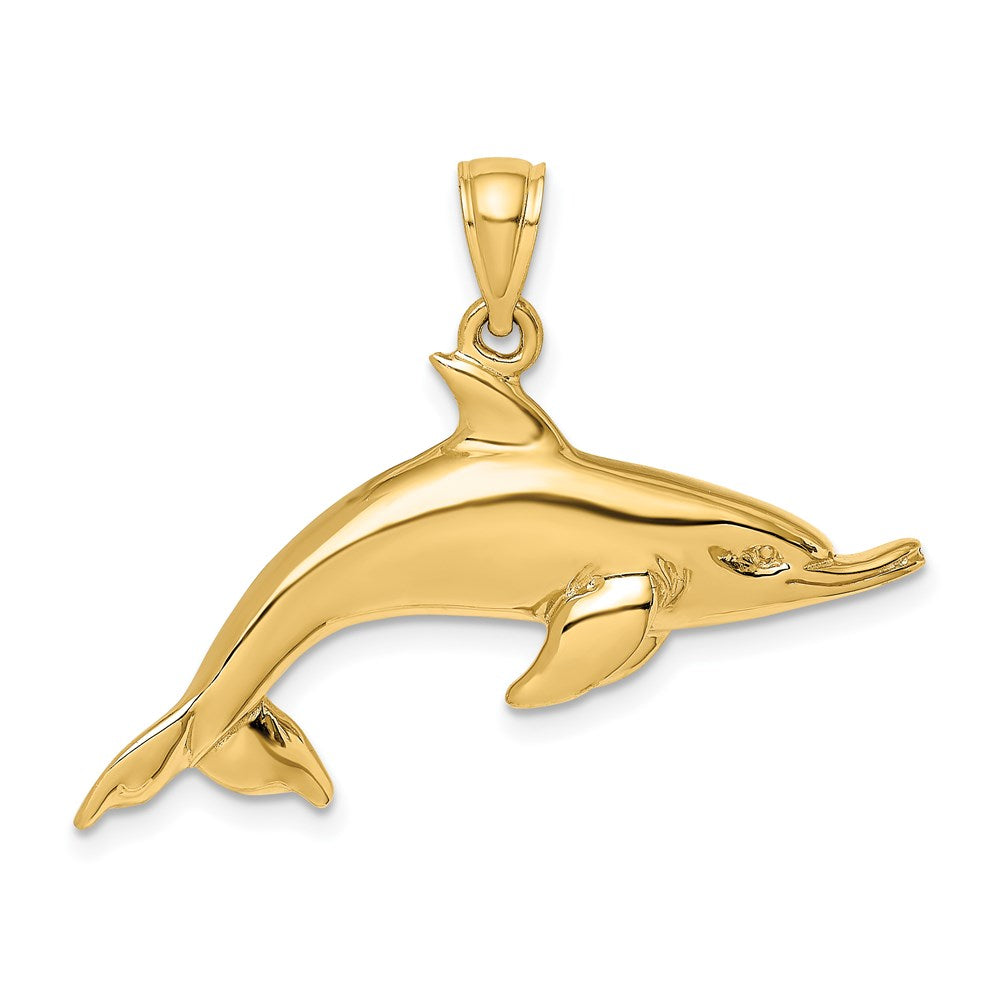 14k Yellow Gold Polished Swimming Dolphin Charm