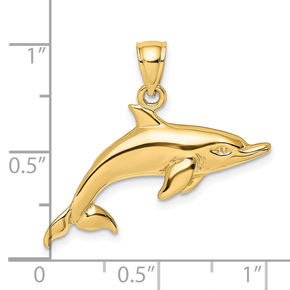 14k Yellow Gold Polished Swimming Dolphin Charm