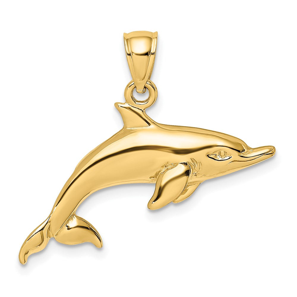 14k Yellow Gold Polished Swimming Dolphin Charm