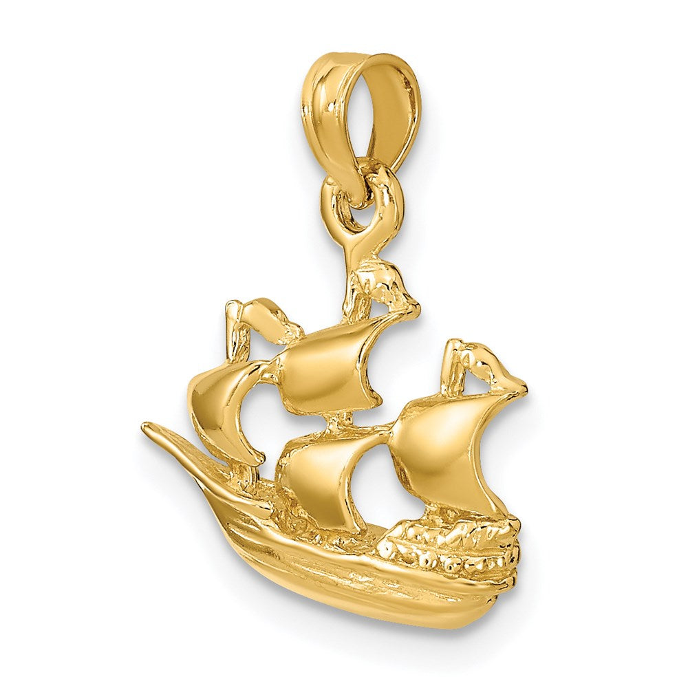 14k Yellow Gold 3-D  Polished 4 Sail Cruising Ship Charm