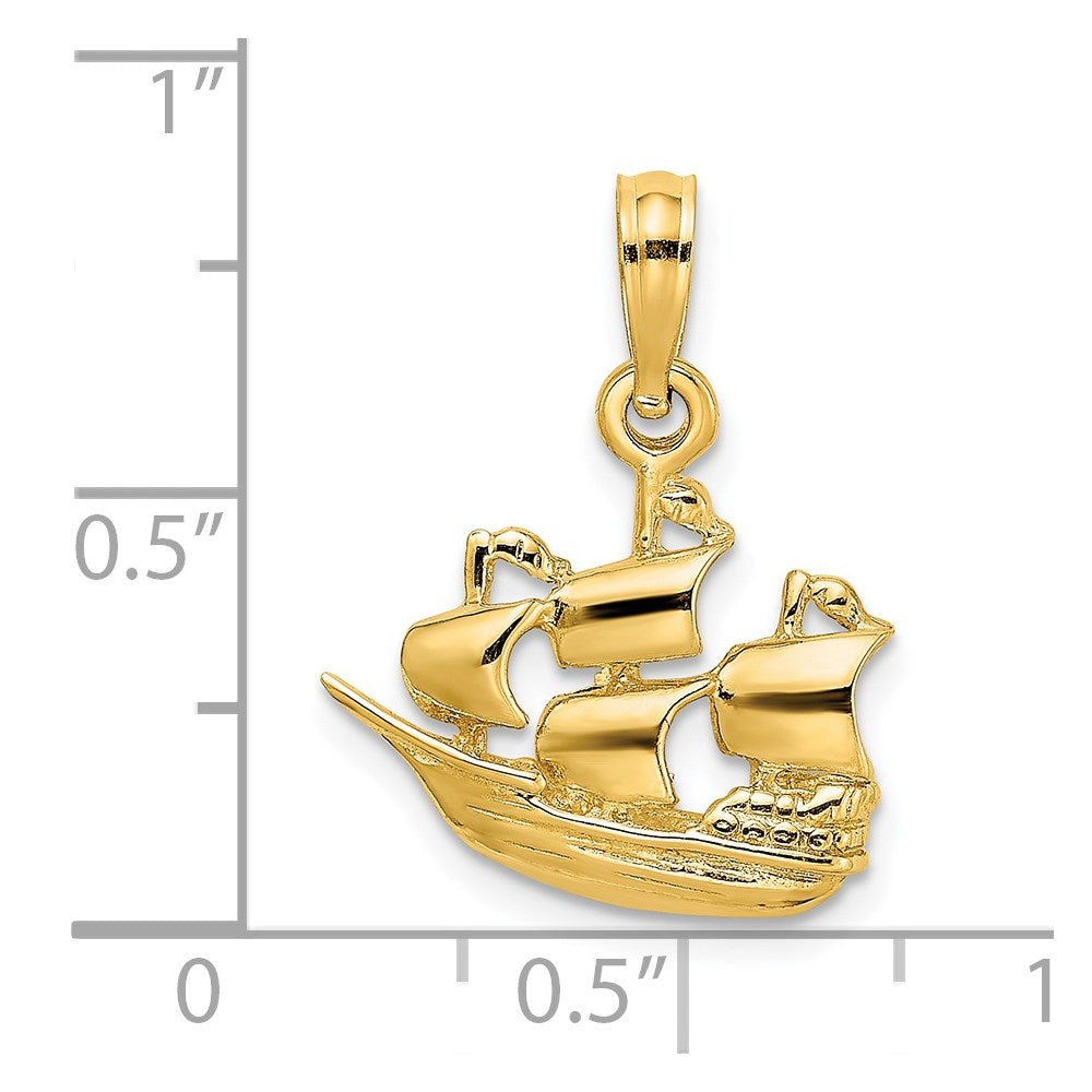 14k Yellow Gold 3-D  Polished 4 Sail Cruising Ship Charm