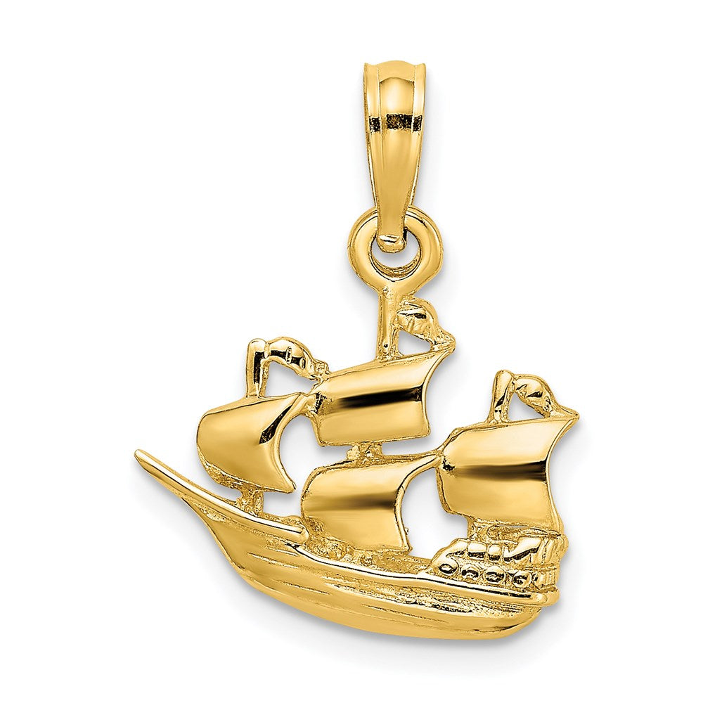 14k Yellow Gold 3-D  Polished 4 Sail Cruising Ship Charm