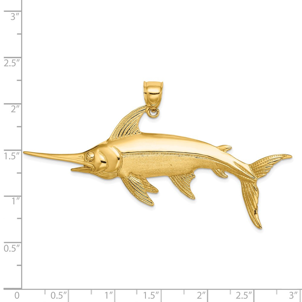 14k Yellow Gold 2-D Polished/Satin Swordfish Charm