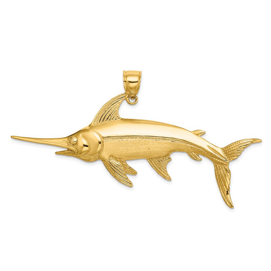 14k Yellow Gold 2-D Polished/Satin Swordfish Charm