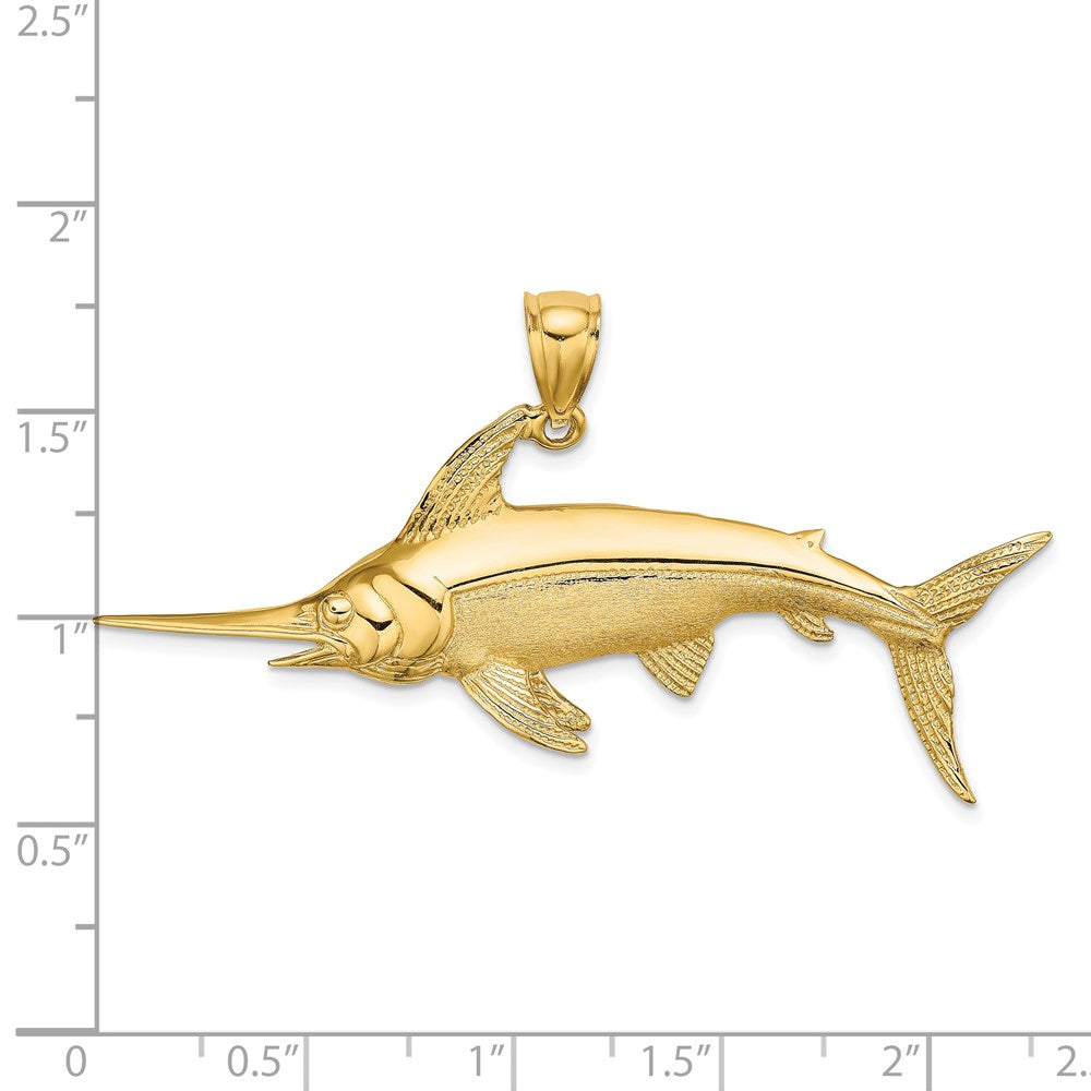 14k Yellow Gold 2-D Polished/Satin Swordfish Charm