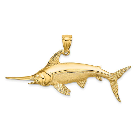 14k Yellow Gold 2-D Polished/Satin Swordfish Charm