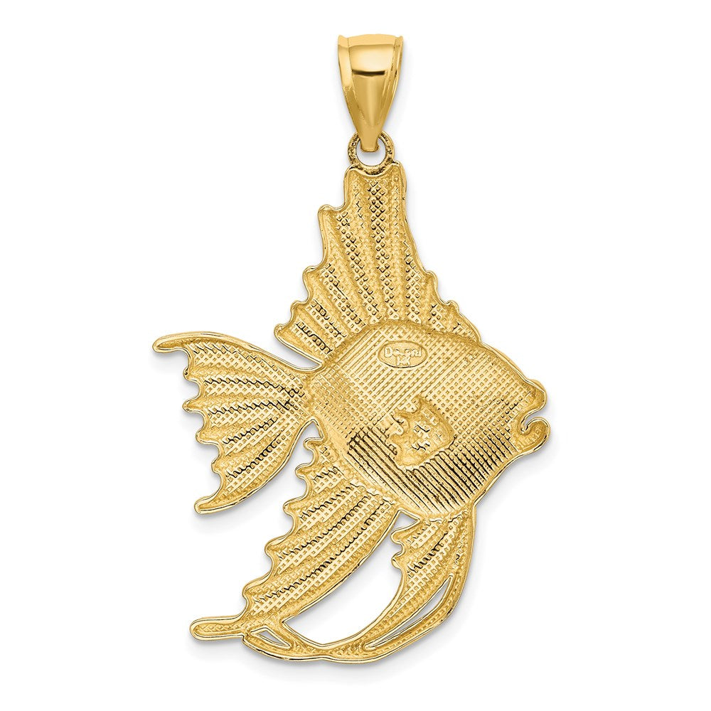 14k Yellow Gold Textured LARGE ANGELFISH Charm