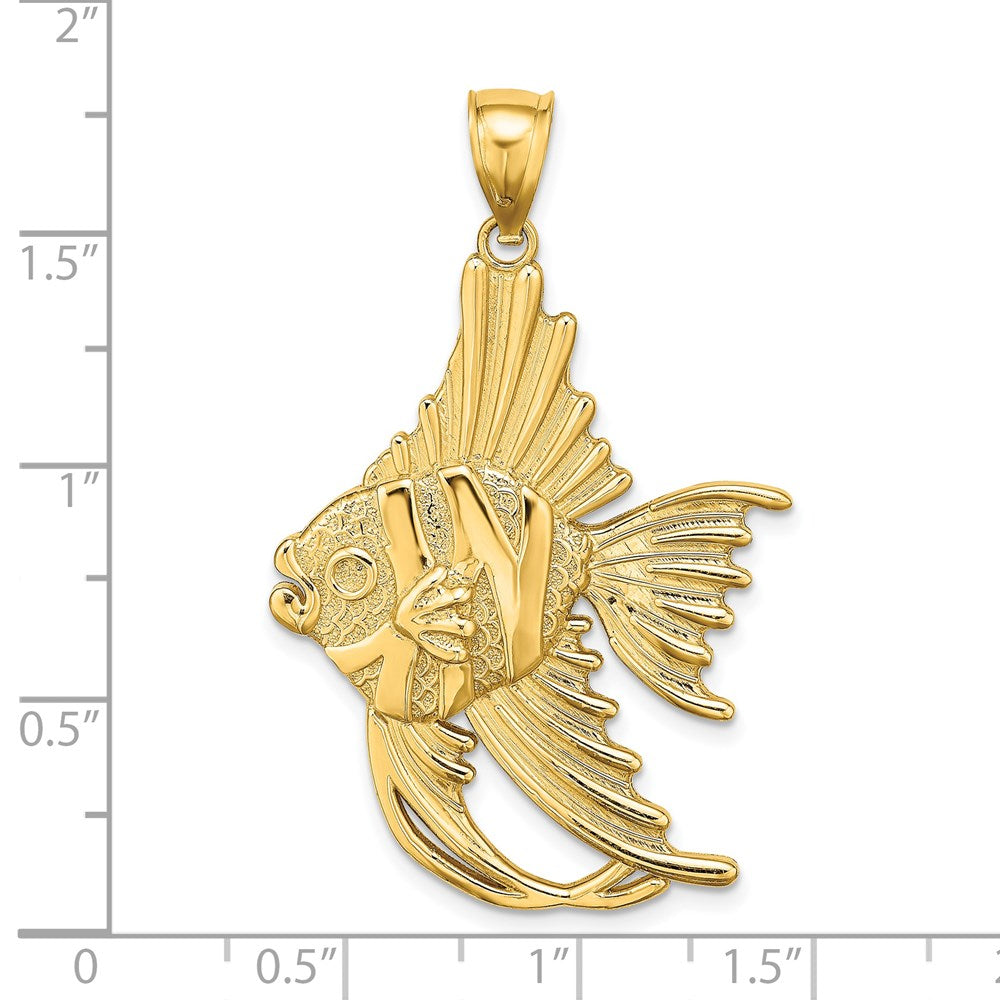 14k Yellow Gold Textured LARGE ANGELFISH Charm