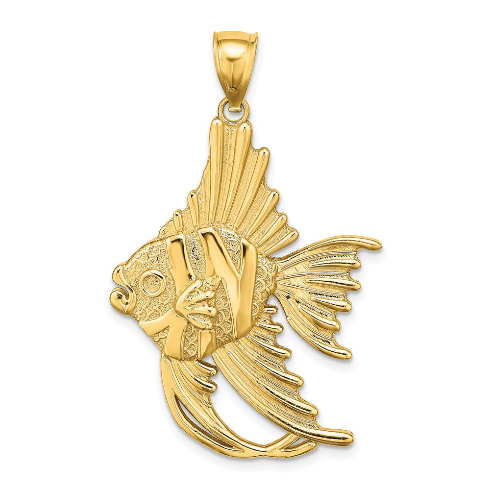 14k Yellow Gold Textured LARGE ANGELFISH Charm