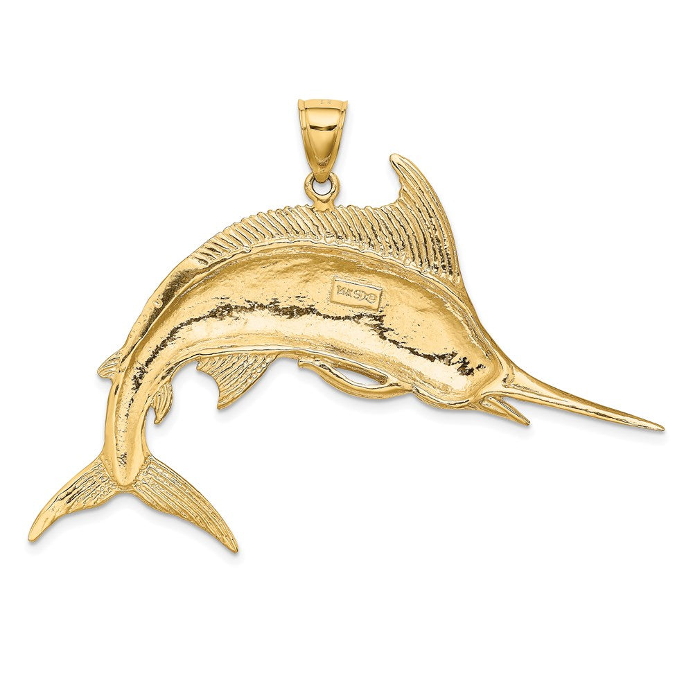 14k Yellow Gold 2-D Polished / Satin Blue Marlin Charm