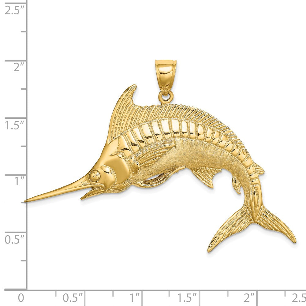 14k Yellow Gold 2-D Polished / Satin Blue Marlin Charm