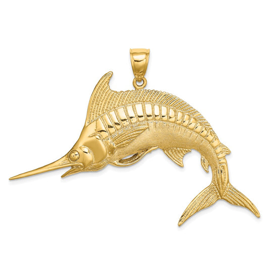 14k Yellow Gold 2-D Polished / Satin Blue Marlin Charm