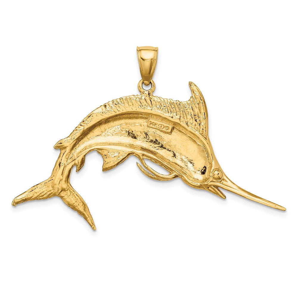 14k Yellow Gold 2-D Polished /Satin Blue Marlin Charm