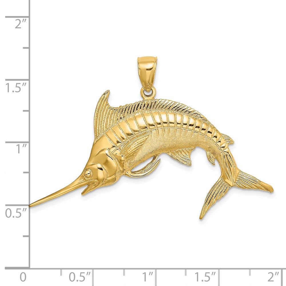 14k Yellow Gold 2-D Polished /Satin Blue Marlin Charm