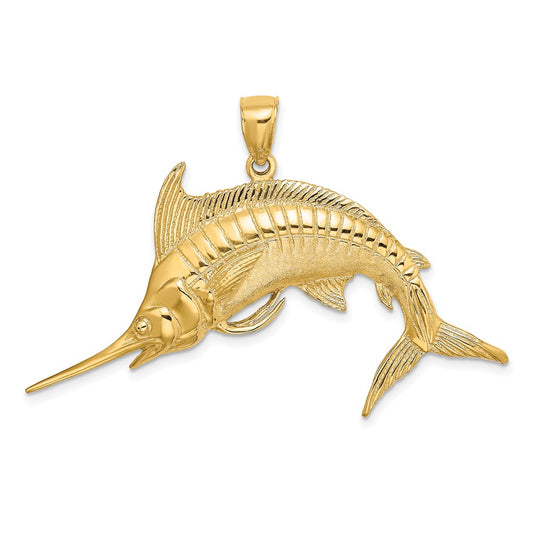 14k Yellow Gold 2-D Polished /Satin Blue Marlin Charm