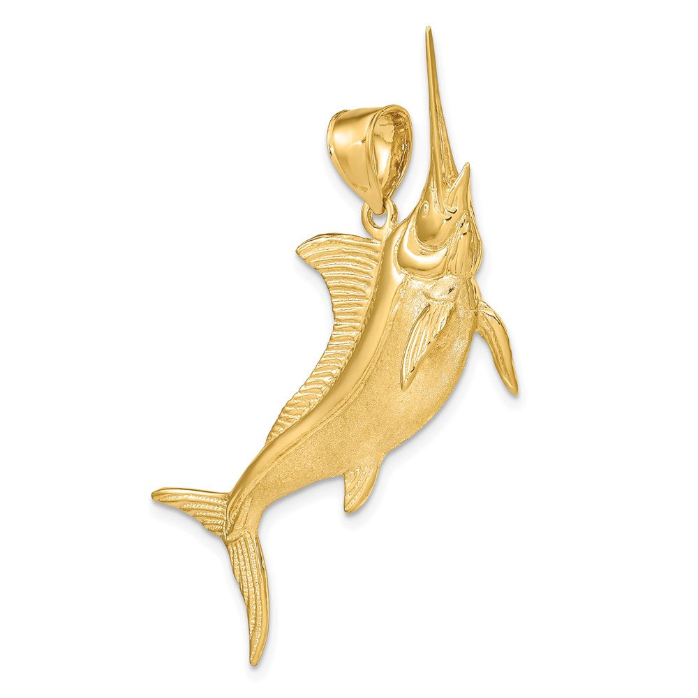 14k Yellow Gold 3-D Satin / Polished Marlin Charm