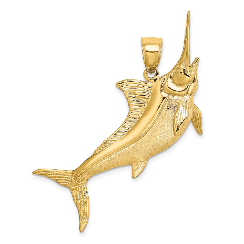 14k Yellow Gold 3-D Satin / Polished Marlin Charm