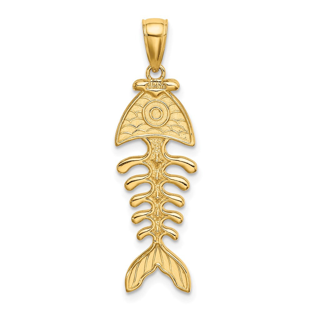 14k Yellow Gold 3-D Polished/ Textured Fishbone Charm