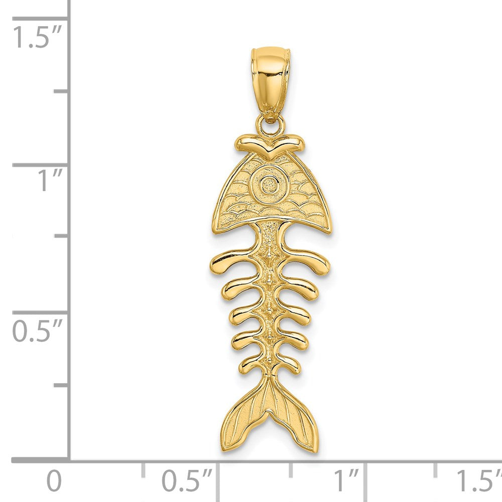 14k Yellow Gold 3-D Polished/ Textured Fishbone Charm