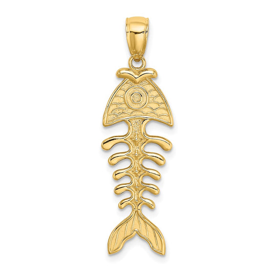 14k Yellow Gold 3-D Polished/ Textured Fishbone Charm