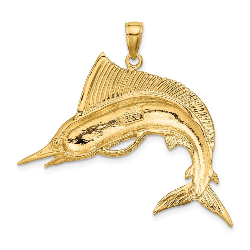 14k Yellow Gold 2-D Polished / Satin STRIPED MARLIN Charm