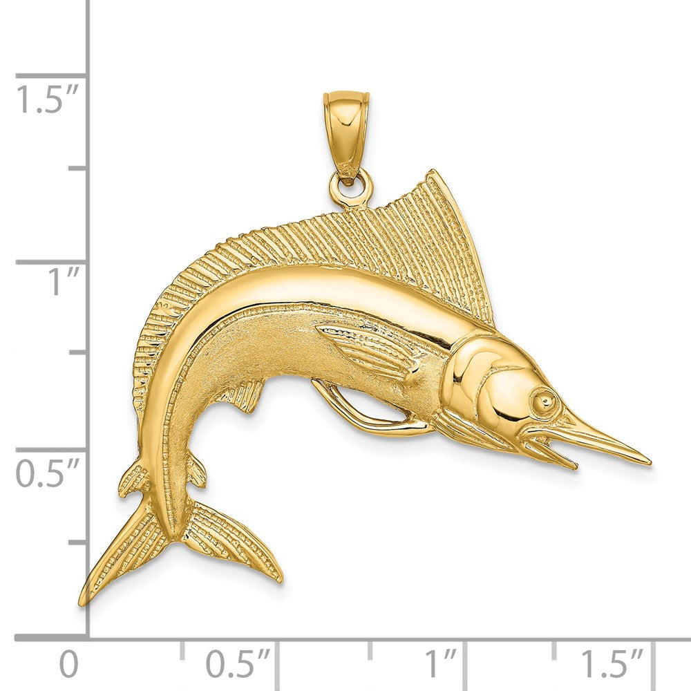 14k Yellow Gold 2-D Polished / Satin STRIPED MARLIN Charm