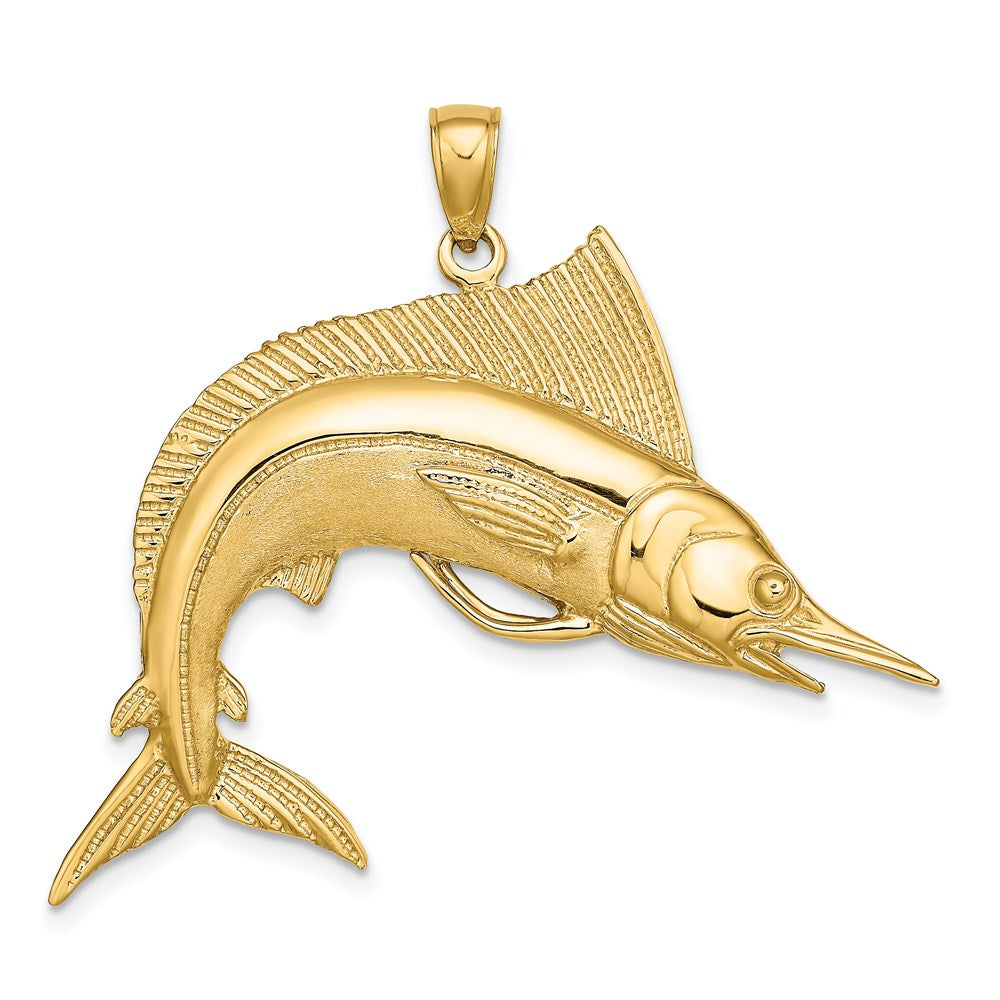 14k Yellow Gold 2-D Polished / Satin STRIPED MARLIN Charm