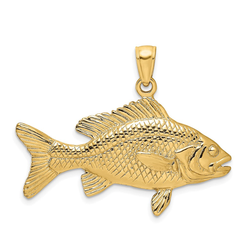 14k Yellow Gold 3-D Textured Red Snapper Fish Charm