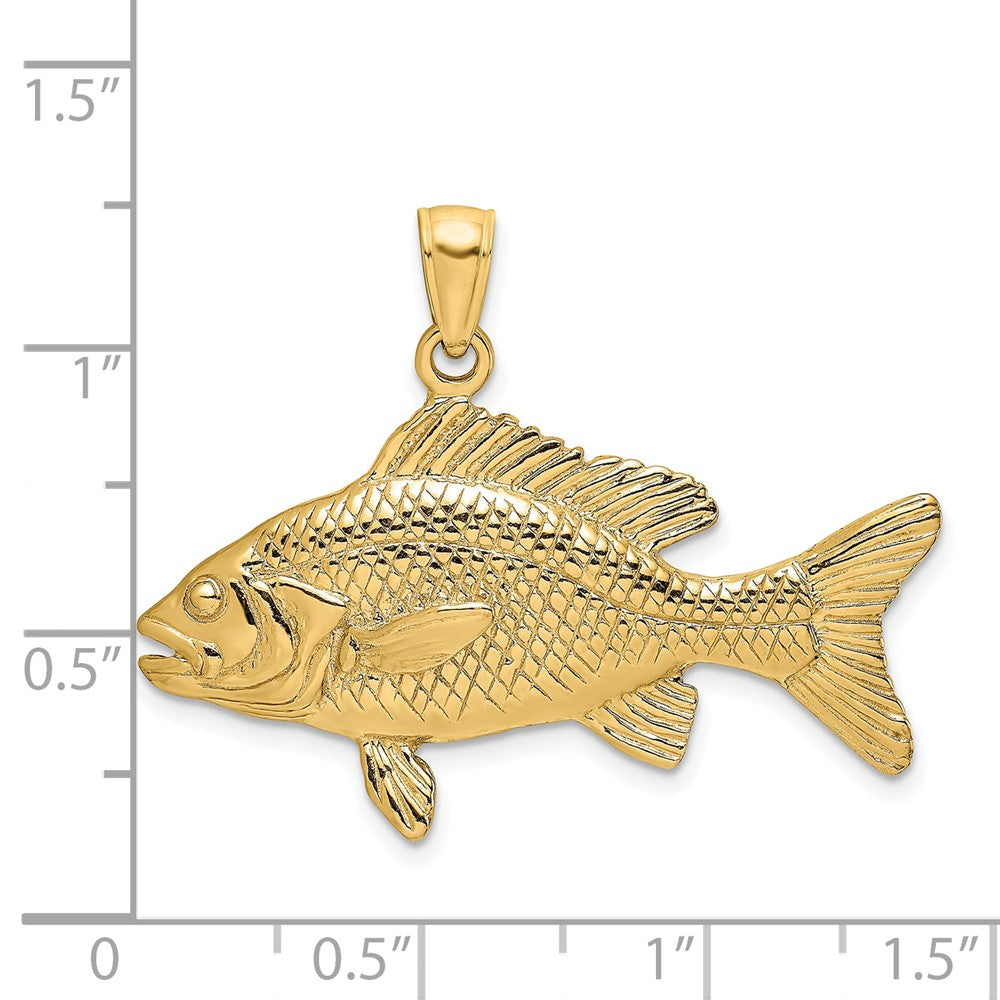 14k Yellow Gold 3-D Textured Red Snapper Fish Charm