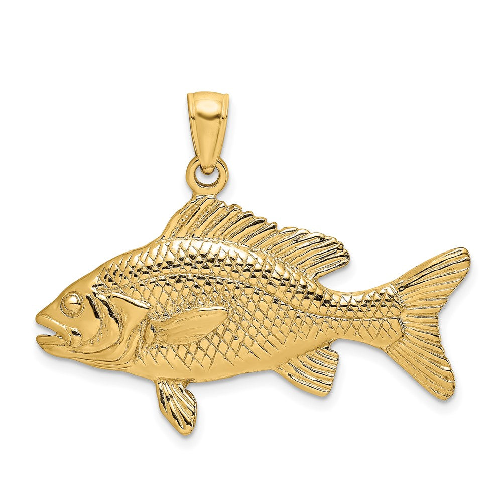 14k Yellow Gold 3-D Textured Red Snapper Fish Charm