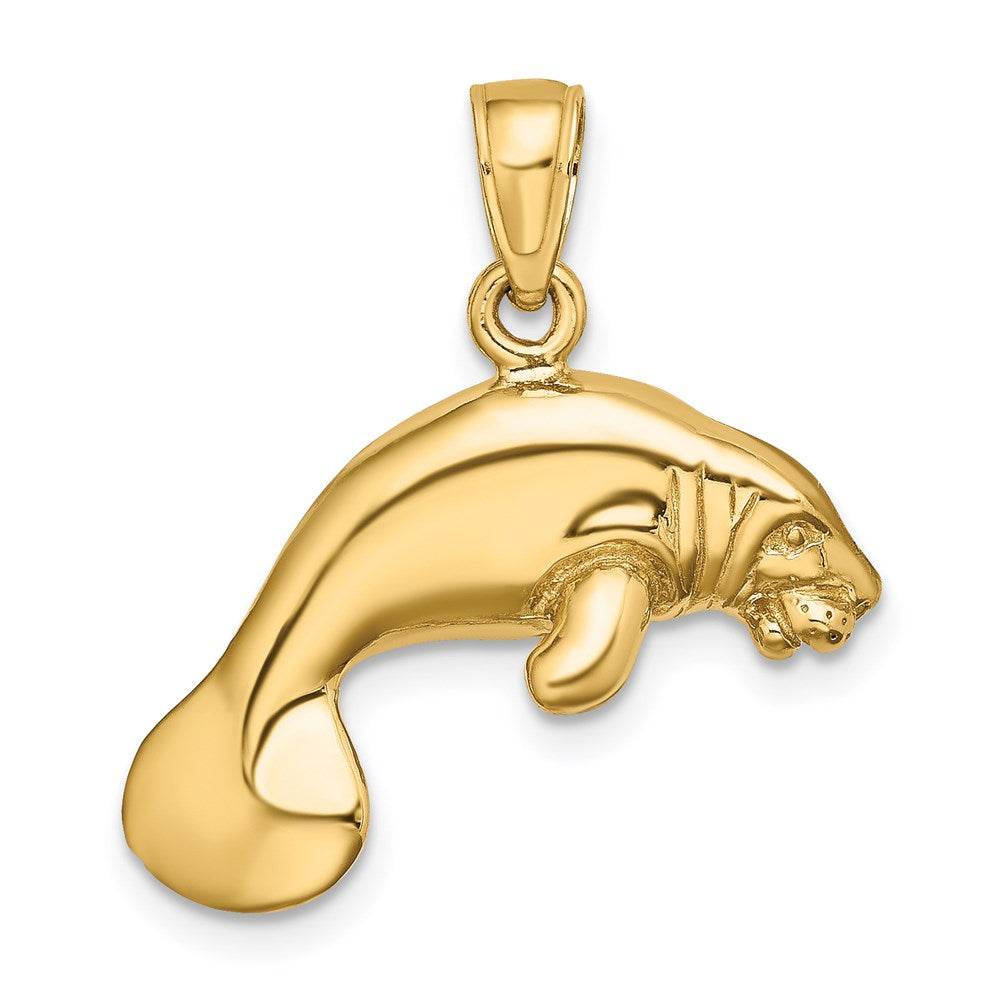 14k Yellow Gold 3-D Polished Swimming Manatee Charm