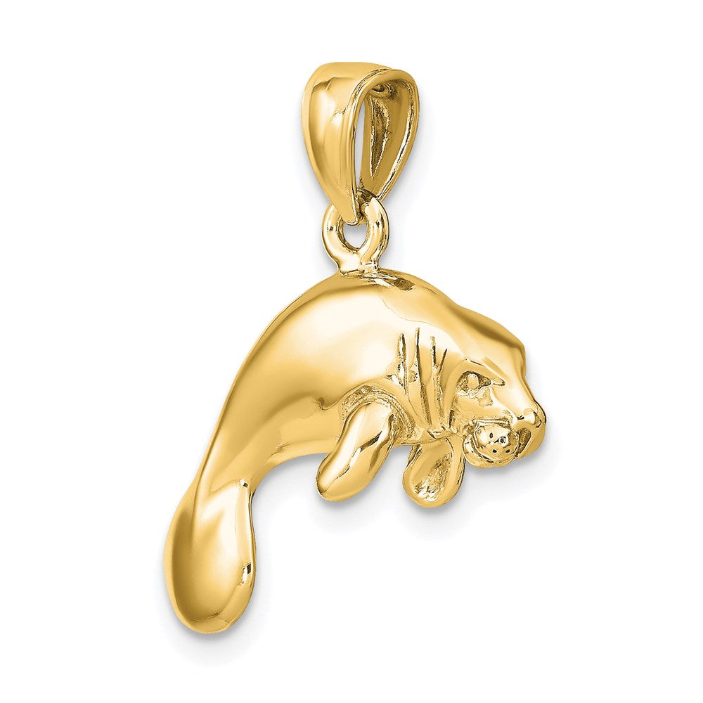 14k Yellow Gold 3-D Polished Swimming Manatee Charm