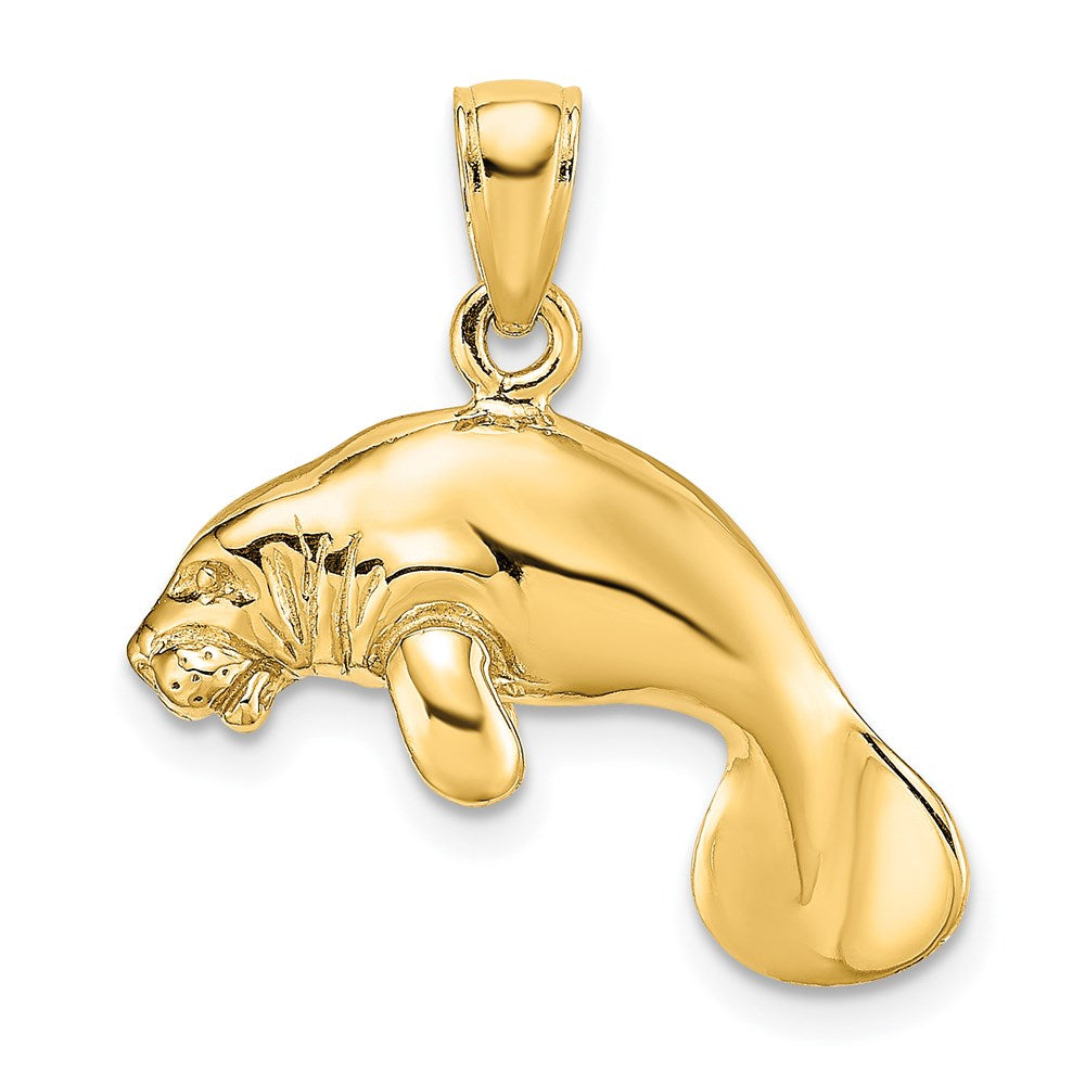 14k Yellow Gold 3-D Polished Swimming Manatee Charm