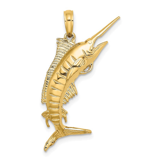 14k Yellow Gold 3-D Polished BLUE MARLIN Charm