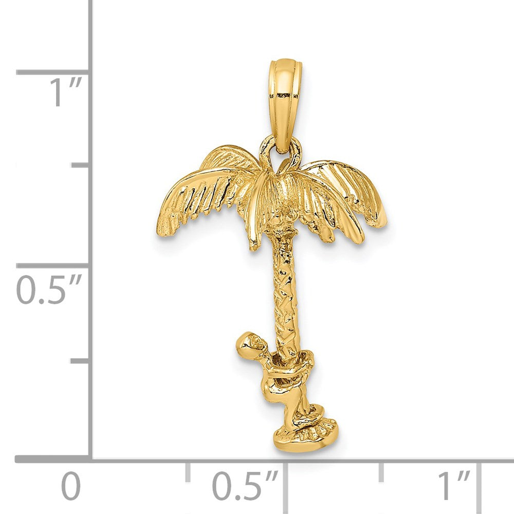 14k Yellow Gold 3-D Palm Tree W/Moveable Man Charm