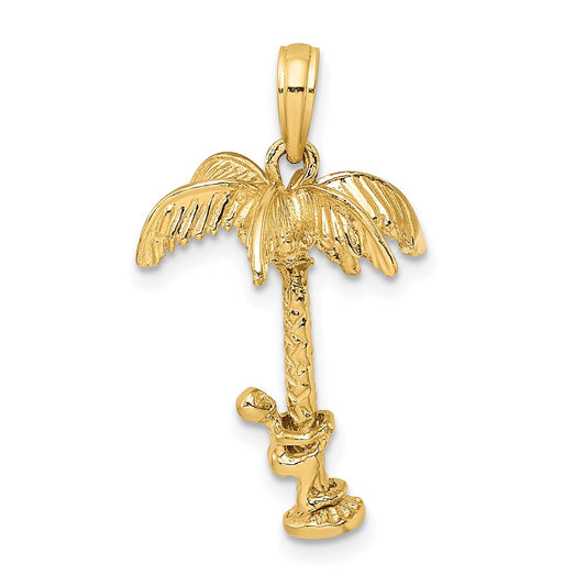 14k Yellow Gold 3-D Palm Tree W/Moveable Man Charm