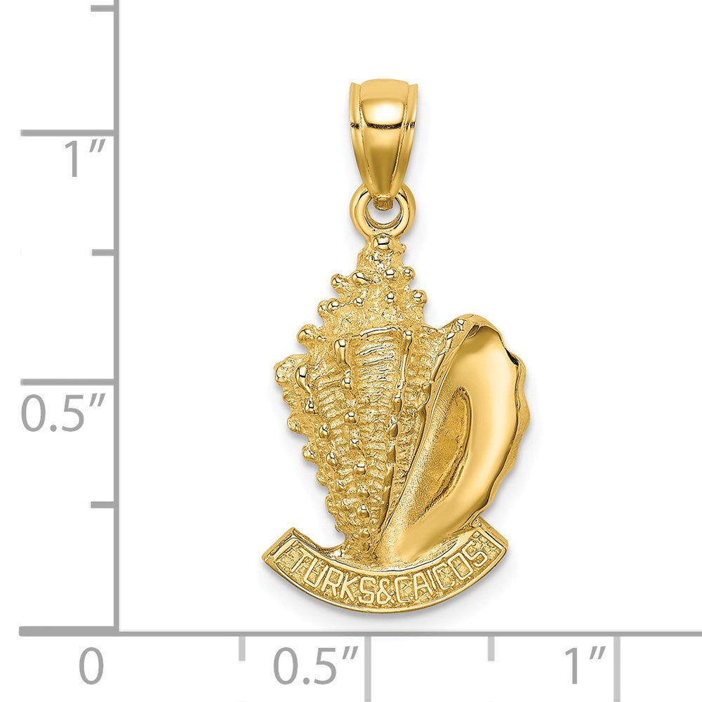 14k Yellow Gold 2-D TURKS AND CAICOS Under Conch Shell Charm