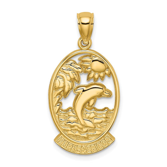 14k Yellow Gold TURKS AND CAICOS w/Dolphin Sunset Scene Charm