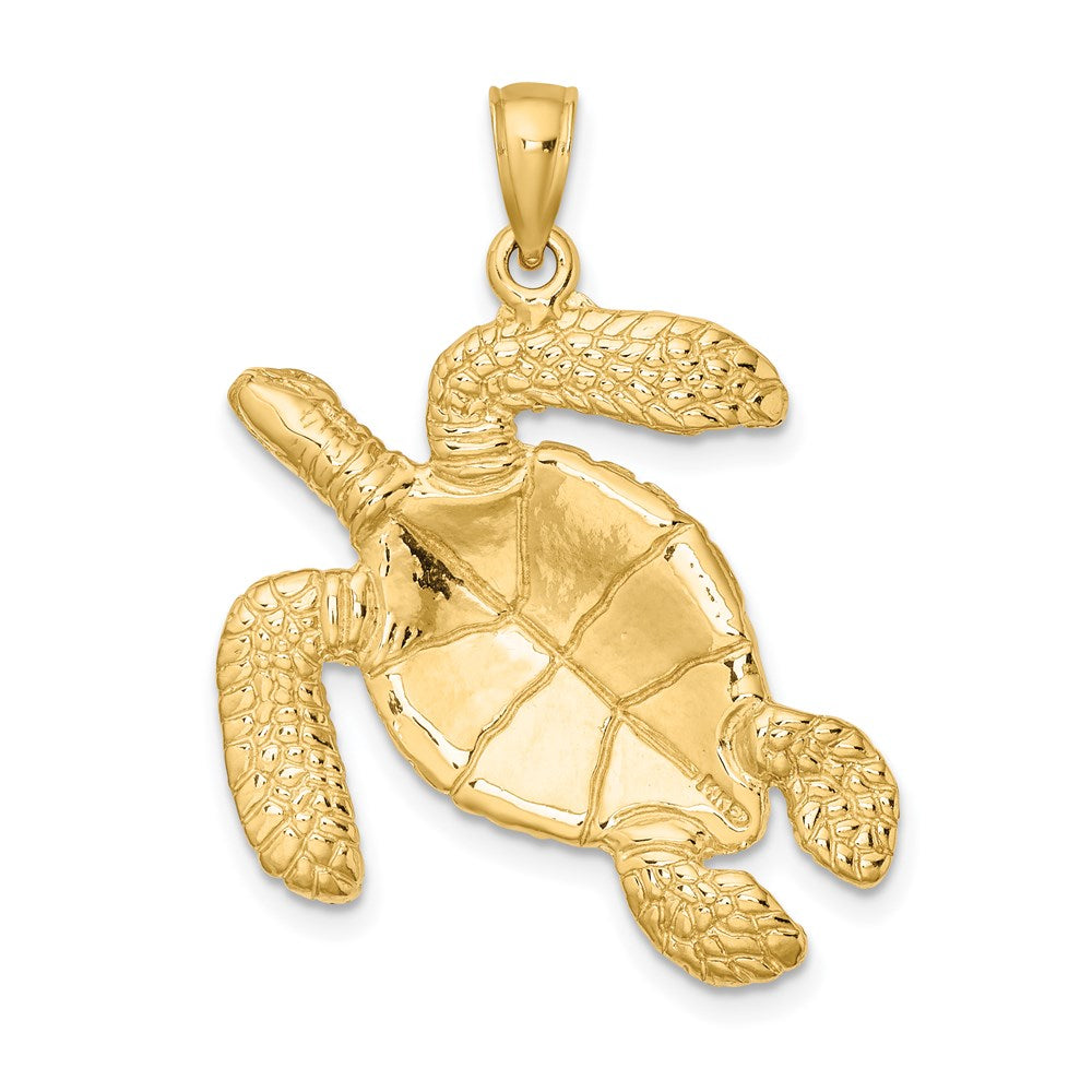 14k Yellow Gold Large Textured Swimming Sea Turtle Charm